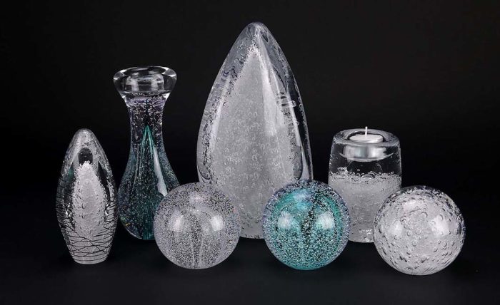 vidro cristal mini urna bola poeira estelar bulbo azul