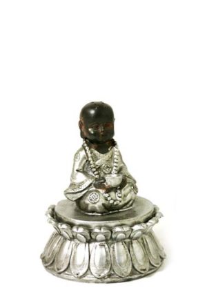 mini urnă buddha așezat copil călugăr pe lotus asbox