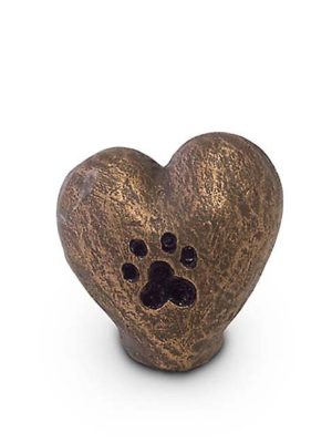 mini urne en céramique pour animaux de compagnie coeur avec empreinte de patte