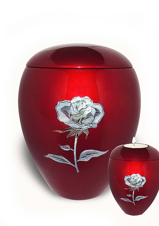 urn with wax light rose