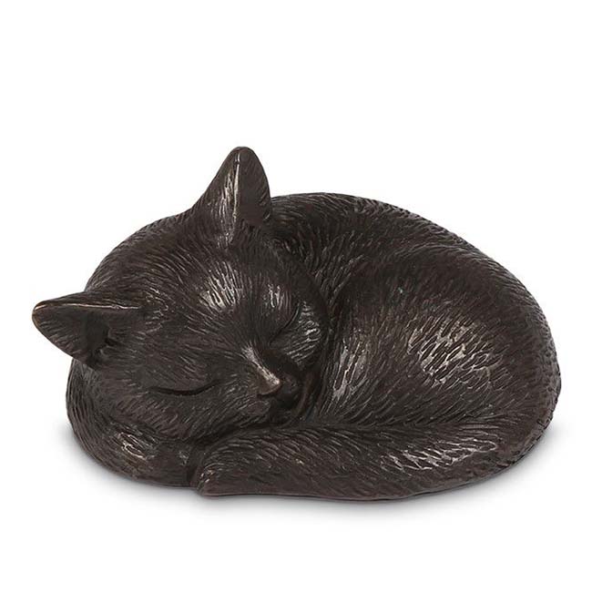Urne animal en bronze chaton endormi