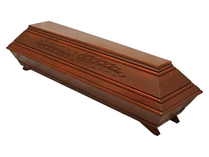 Solid spruce coffin dark brown with palm