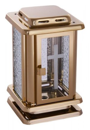 Small stainless steel grave lantern with cross