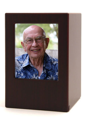 wooden photo box urn
