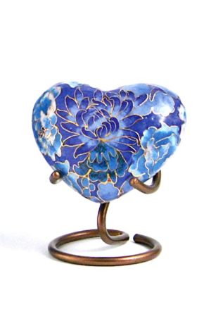 elite floral blue cloisonne heart urn