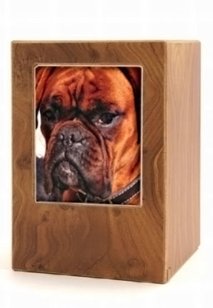 wooden photo animal urn