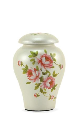 mini urna in ceramica con bouquet di rose