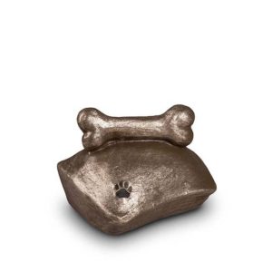 urna de cerámica para mascotas almohada hueso con huella de pata ugks de litro de plata