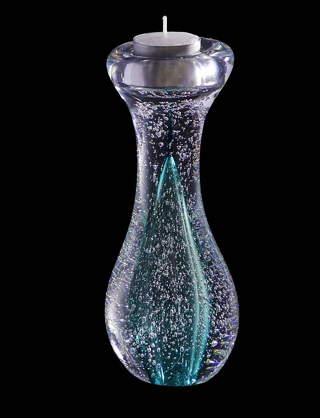 krystalglas tiffany blå stardust lysestage urne