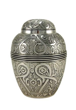 medium antique silver pet urn
