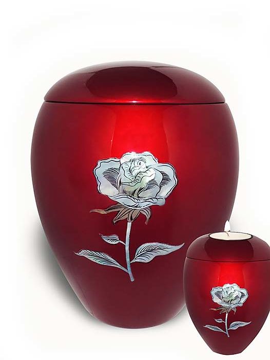 urn with wax light rose