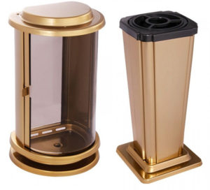 Grave set made of stainless steel grave lantern and grave vase GDM