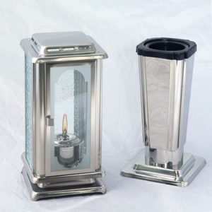 Grave set made of stainless steel grave lantern and grave vase GDMa